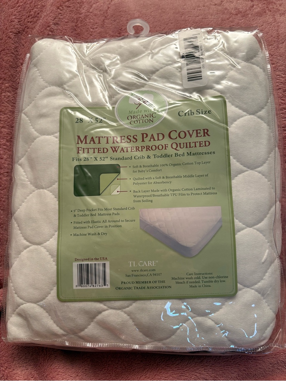 TL Care 28“ x 52“  crib size fitted waterproof quilted mattress pad cover-white